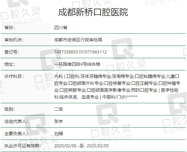 成都新桥口腔是几级医院？