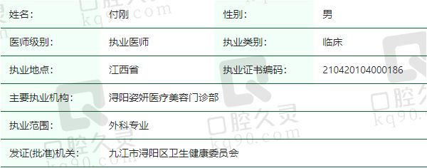 浔阳姿妍医疗美容门诊部付刚医生资质正规