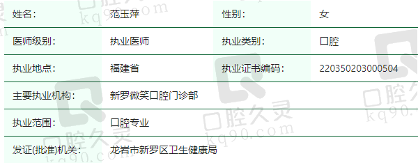 新罗微笑口腔门诊部范玉萍医生资质正规