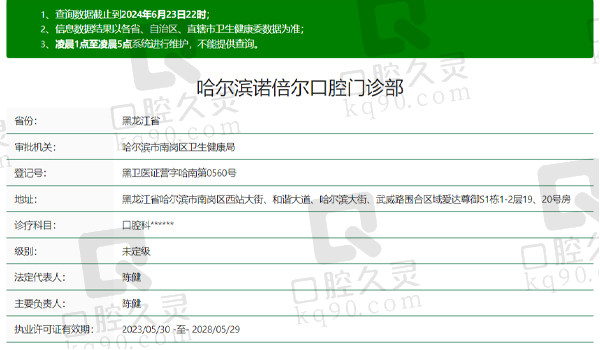 哈尔滨诺倍尔口腔门诊部资质表