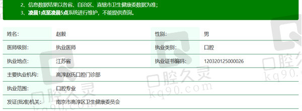 南京高淳赵氏口腔门诊部赵毅医生资质信息