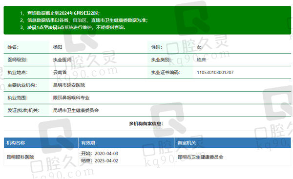 昆明眼科医院杨阳医生资质