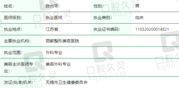 无锡丽都整形美容医院陈光平医生资质正规