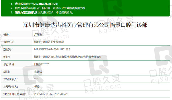 深圳怡景口腔门诊部资质表