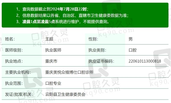 重庆云阳众植博仕口腔诊所王超医生简介