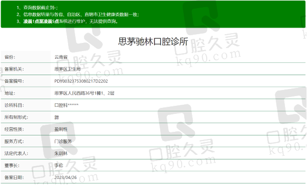 普洱思茅驰林口腔诊所资质