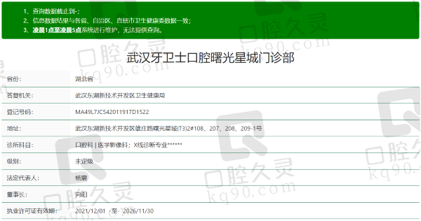 武汉牙卫士口腔曙光星城门诊部资质
