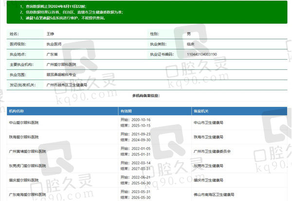 广州番禺爱尔眼科医院王铮医生资质