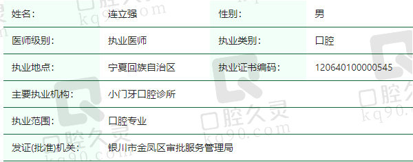 银川小门牙口腔诊所连立强医生资质正规