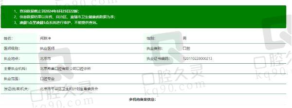 北京希美口腔诊所何跃冲医生资质信息