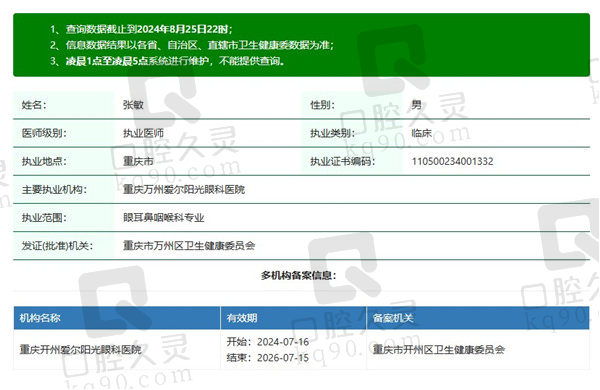重庆开州爱尔阳光眼科医院张敏医生资质