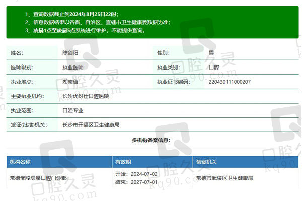 长沙优伢仕口腔医院陈剑阳医生资质