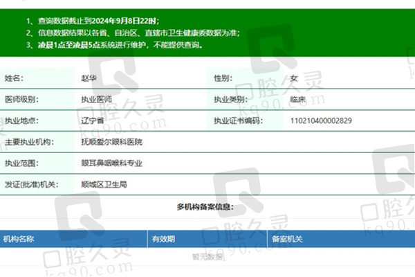 抚顺爱尔眼科医院赵华医生资质