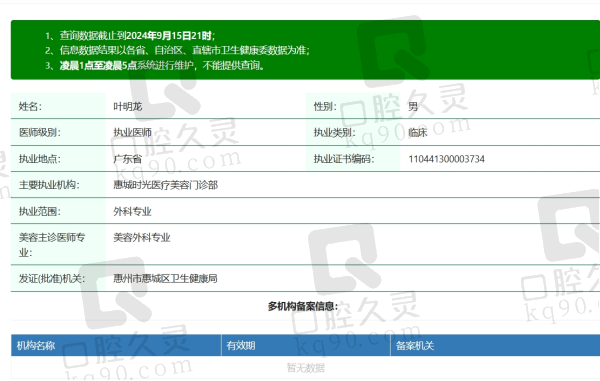 惠州时光医疗美容叶明龙资质