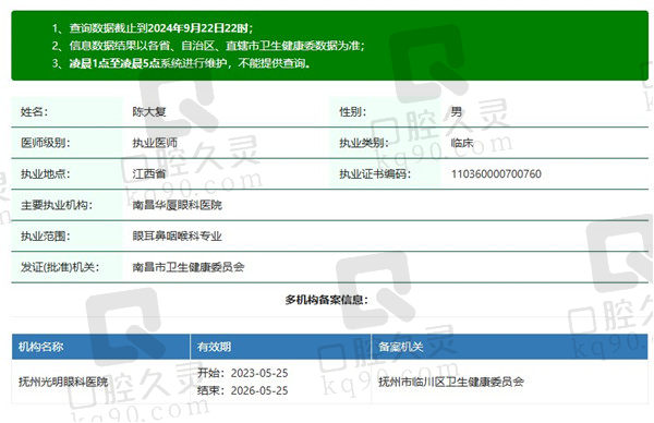 南昌华厦眼科医院陈大复医生资质