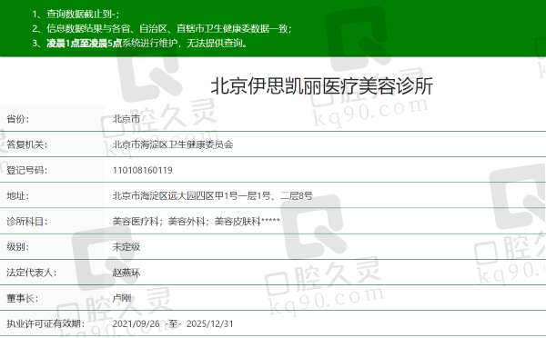 北京伊思凯丽医疗美容诊所资质