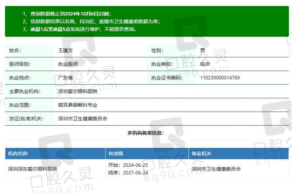 深圳爱尔眼科医院王建文医生资质