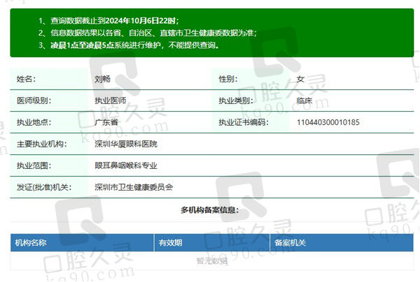 深圳华厦眼科医院刘畅医生资质