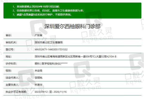 深圳爱尔西柚眼科门诊部资质