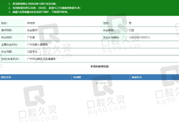 广州花都人爱医院口腔科郑伟民医生资质