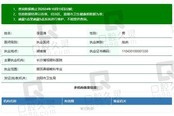 长沙博视眼科李亚清医生资质信息