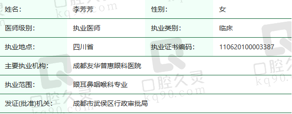 成都友华普惠眼科医院李芳芳医生资质正规