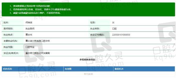 重庆中新美尔口腔何维淑院长个人资质