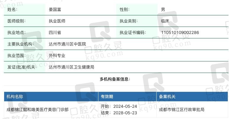 成都锦江懿和唯美晏国富执业信息