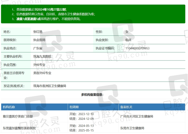 、珠海九龙医院张红艳医生资质