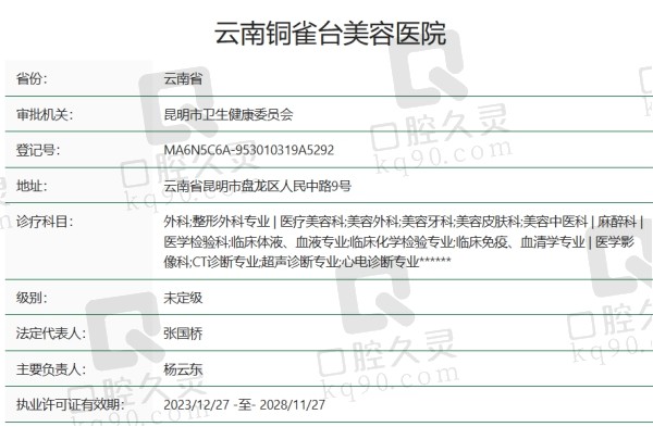 云南铜雀台美容医院正规吗