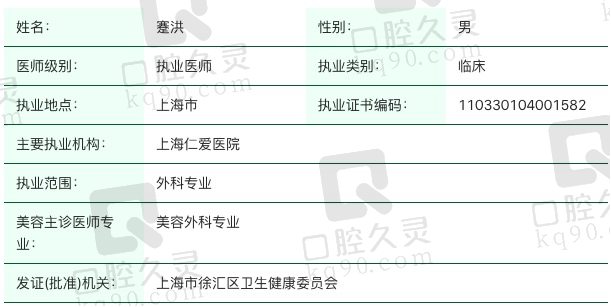 上海仁爱医院整形美容科蹇洪执业信息