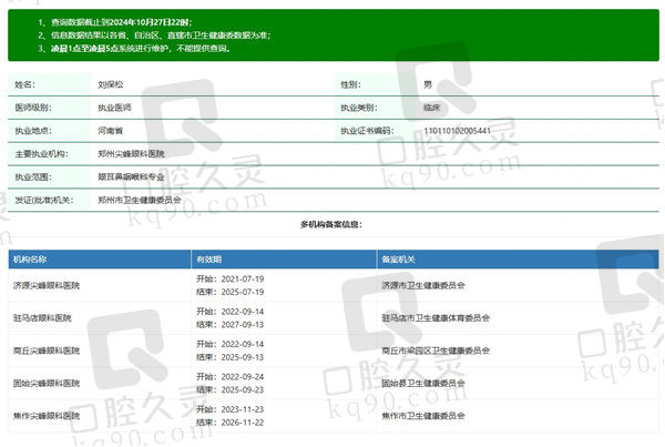 郑州尖峰眼科医院刘保松医生资质