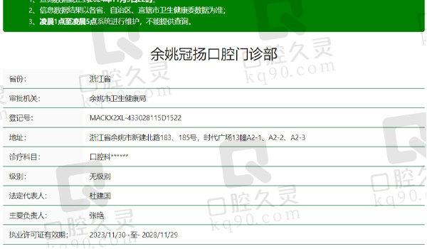 宁波余姚冠扬口腔资质表