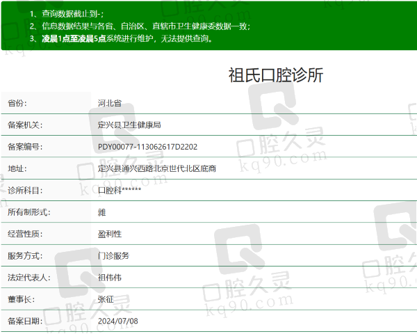 保定祖氏口腔诊所资质