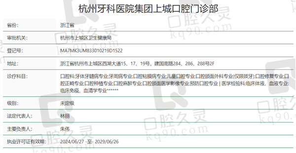 杭州牙科医院集团上城口腔资质