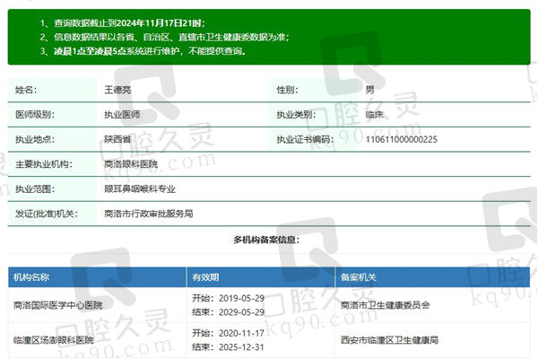 商洛眼科医院王德亮医生资质