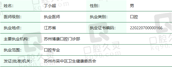 苏州博康口腔门诊部丁小超医生资质正规