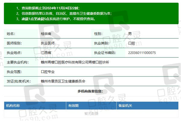 赣州青檬口腔诊所桂宗南医生资质