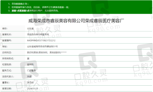 威海荣成睿辰医疗美容诊所资质
