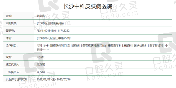 长沙中科皮肤病医院资质