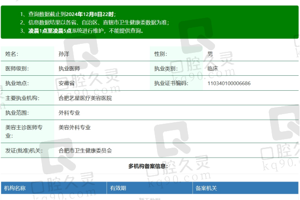 合肥艺星医疗美容孙洋医生资质