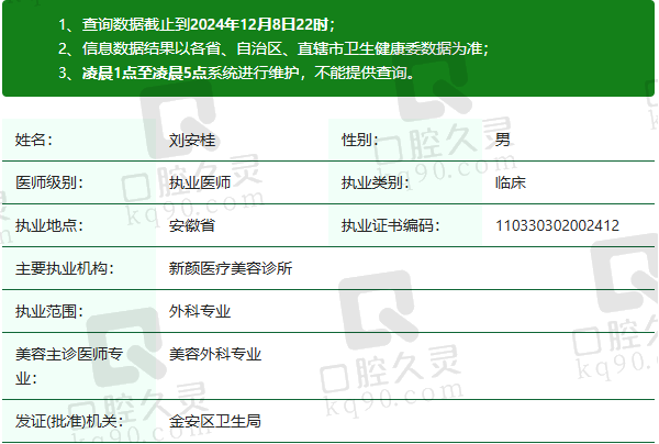 安徽六安新颜医疗美容诊所刘安桂医生资质正规：