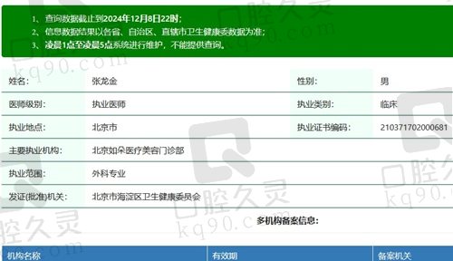 北京如朵张龙金医生执业资质