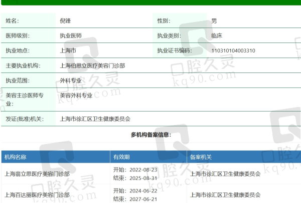 倪锋医生是上海第九医院的医生吗