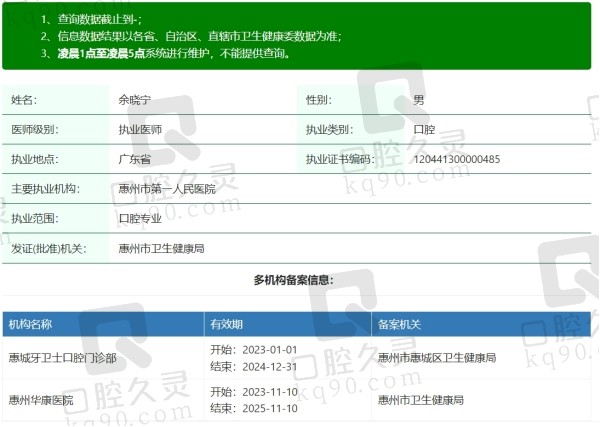 惠州华康医院口腔科余晓宁医生简介