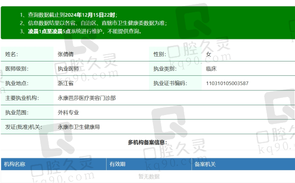 永康芭莎医疗美容张倩倩医生资质