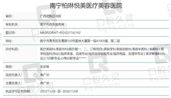南宁柏琳悦美医疗美容资质