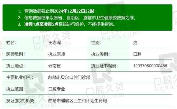 曲靖诺贝尔口腔门诊部王志瀚医生简介