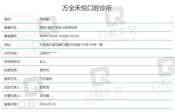 张家口万全禾悦口腔资质