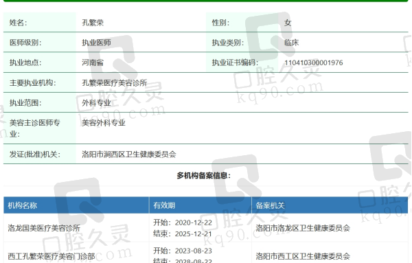 洛阳孔繁荣医生资质